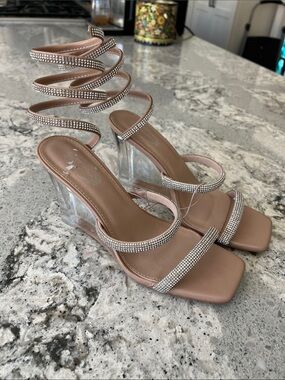 NEW Atalina Nude Rhinestone Spiral Wrap Heel Size 9